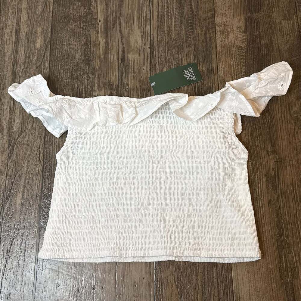 NEW Wild Fable Women's Smocked Off-the-Shoulder Ruffle Top in White Medium